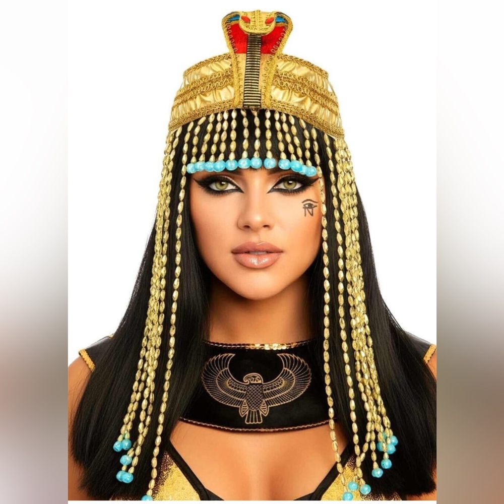 New Egyptian Cleopatra Headpiece Gold Snake Headband Tassel Beaded